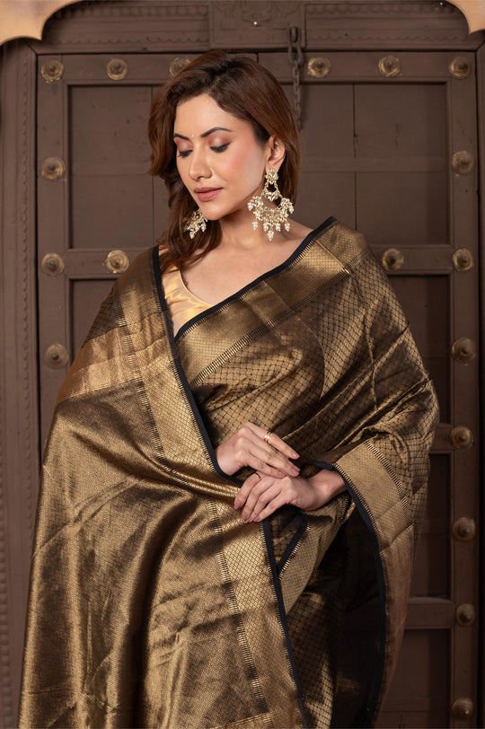 Women silk handloom saree black