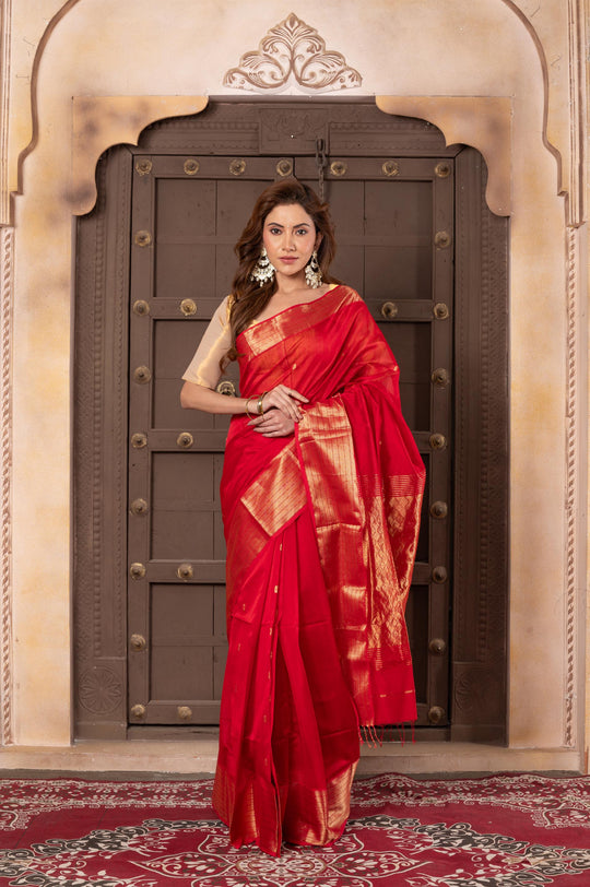 Women silk handloom saree red