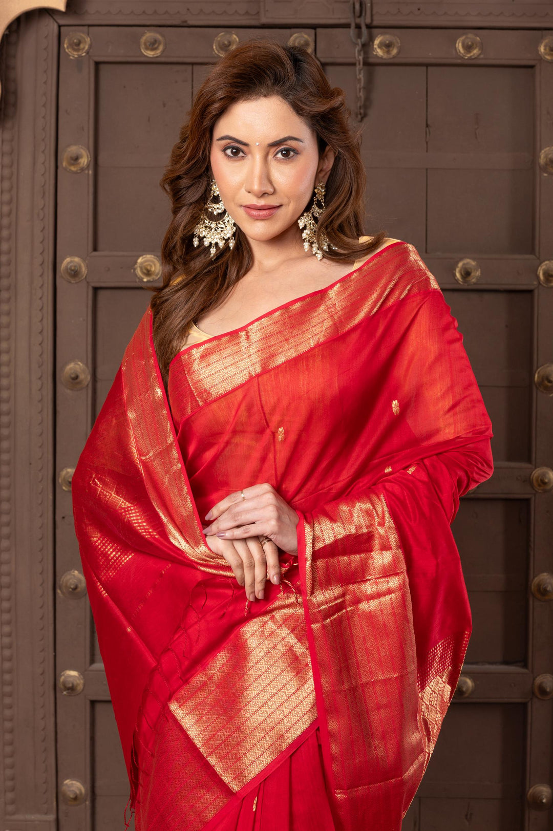 Women silk handloom saree red