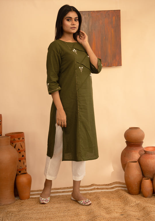 Women’s Chanderi Round Neck Mukaish Regular Fit Kurta - Arya collection