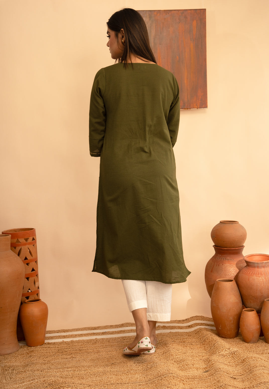 Women’s Chanderi Round Neck Mukaish Regular Fit Kurta - Arya collection