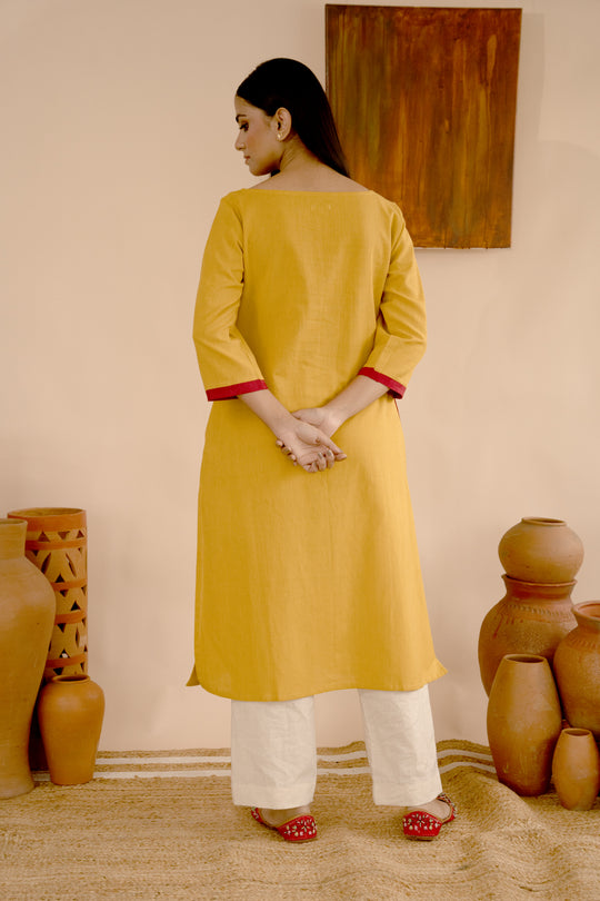 Women’s Cotton Flex Round Neck Hand-Embroidered Regular Fit Kurta - Arya collection