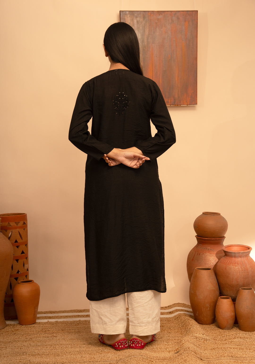 Women’s Chanderi Round Neck Mukaish Regular Fit Kurta - Arya collection