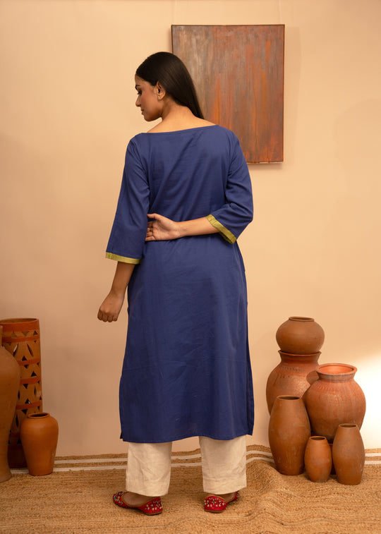 Women’s Cotton Flex Round Neck Hand-Embroidered Regular Fit Kurta