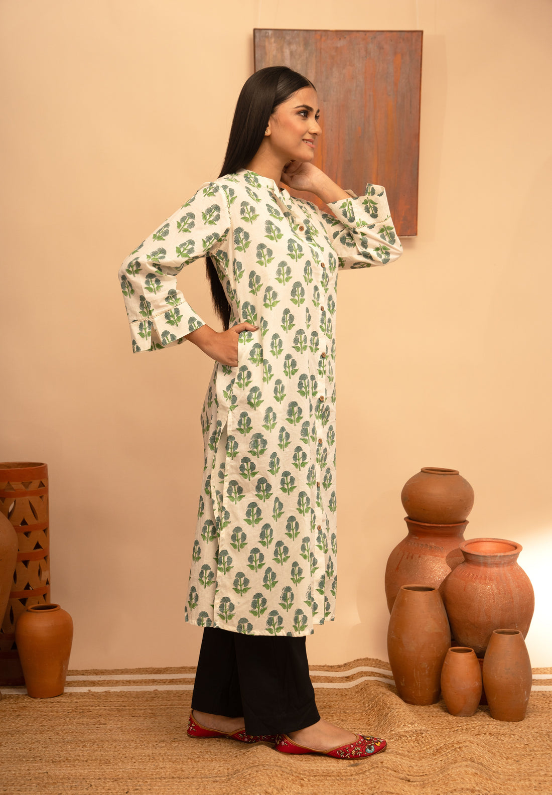 Women’s White Block-Printed Kurta - Arya collection