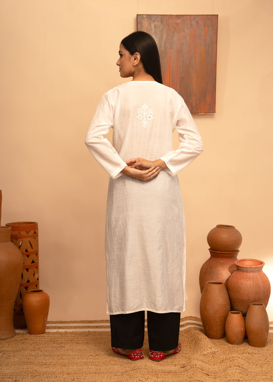 Women’s Chanderi Round Neck Mukaish Regular Fit Kurta - Arya collection