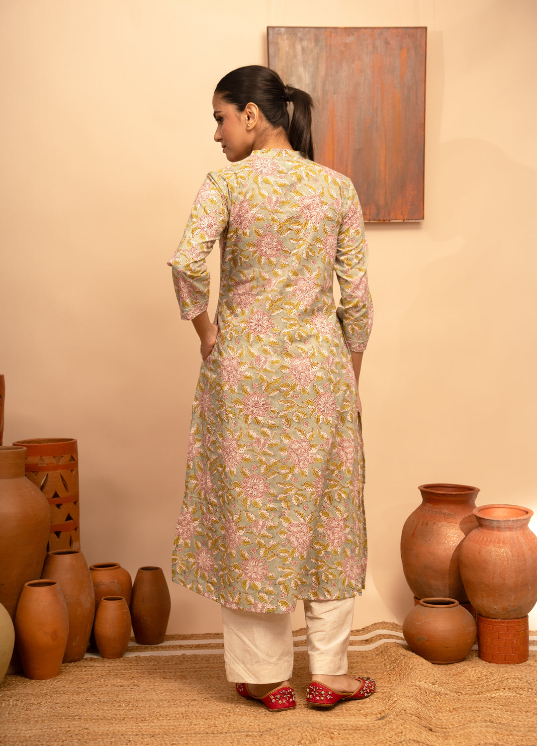 Women’s Cotton Round Neck Block-Printed Regular Fit Kurta - Arya collection