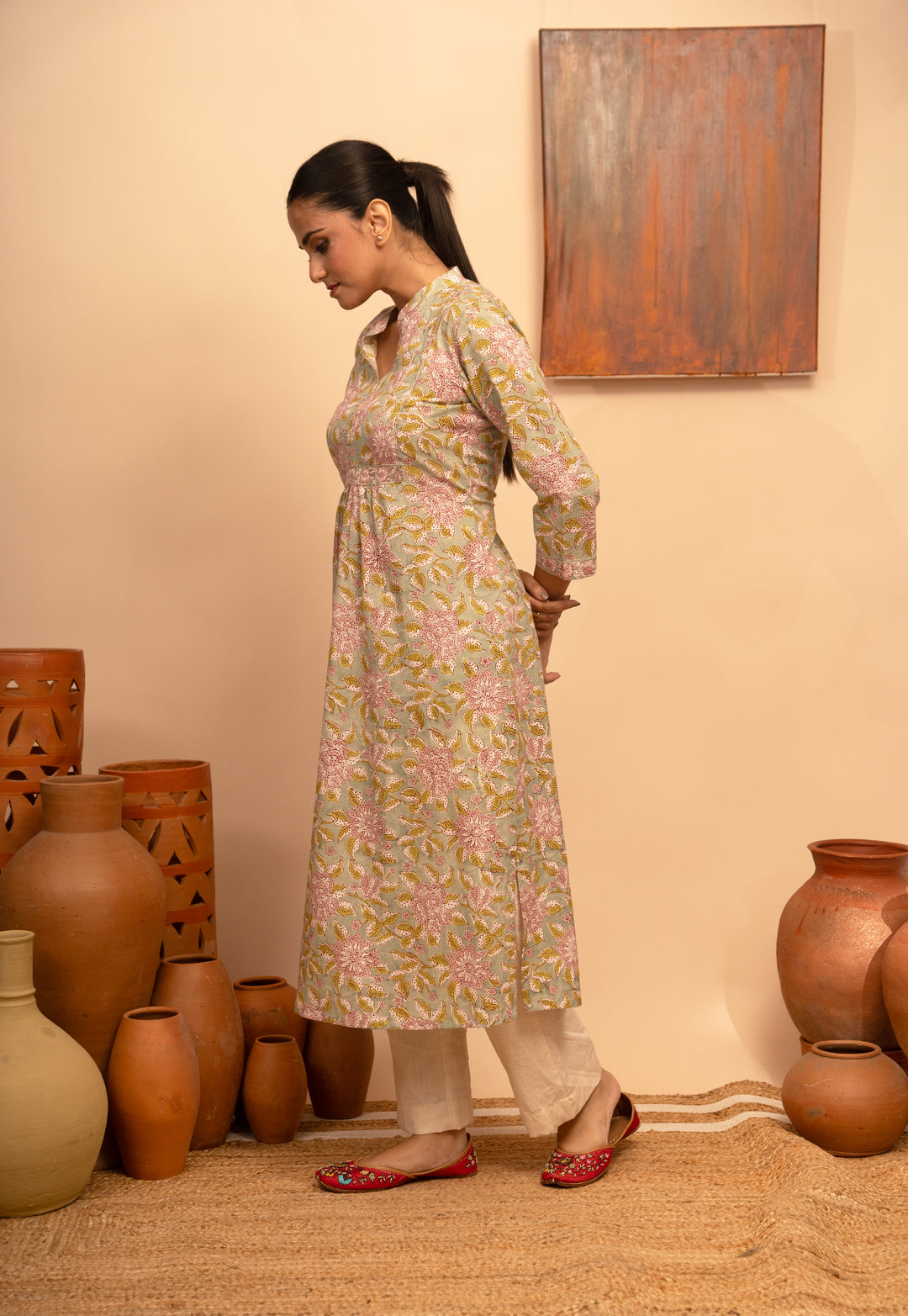 Women’s Cotton Round Neck Block-Printed Regular Fit Kurta - Arya collection