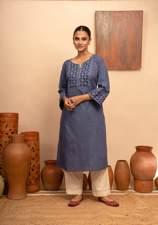 Women’s Handcrafted Appliqué Kurta with Yoke - Arya collection