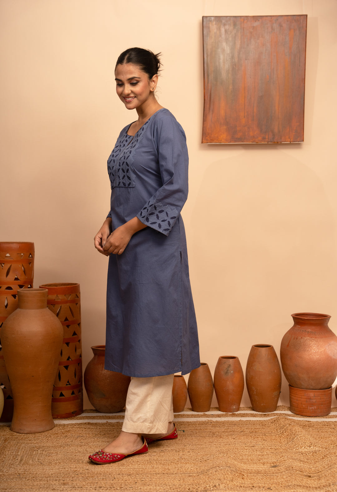 Women’s Handcrafted Appliqué Kurta with Yoke - Arya collection