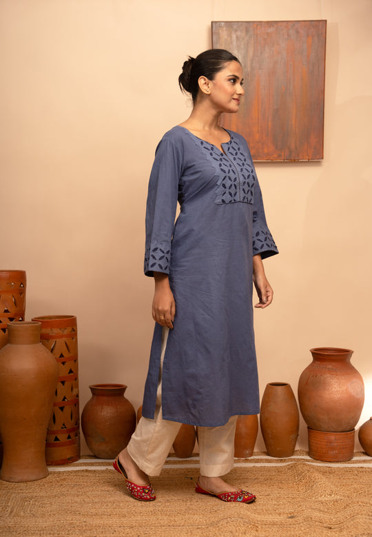 Women’s Handcrafted Appliqué Kurta with Yoke - Arya collection