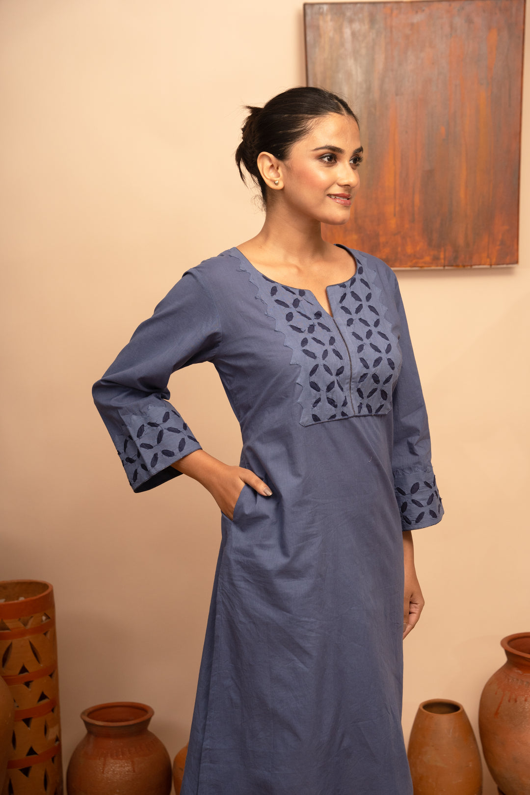 Women’s Handcrafted Appliqué Kurta with Yoke - Arya collection