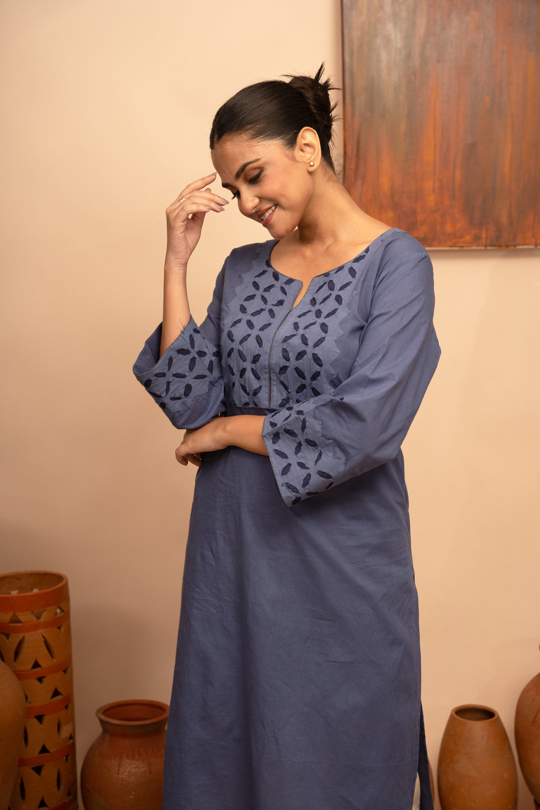 Women’s Handcrafted Appliqué Kurta with Yoke - Arya collection