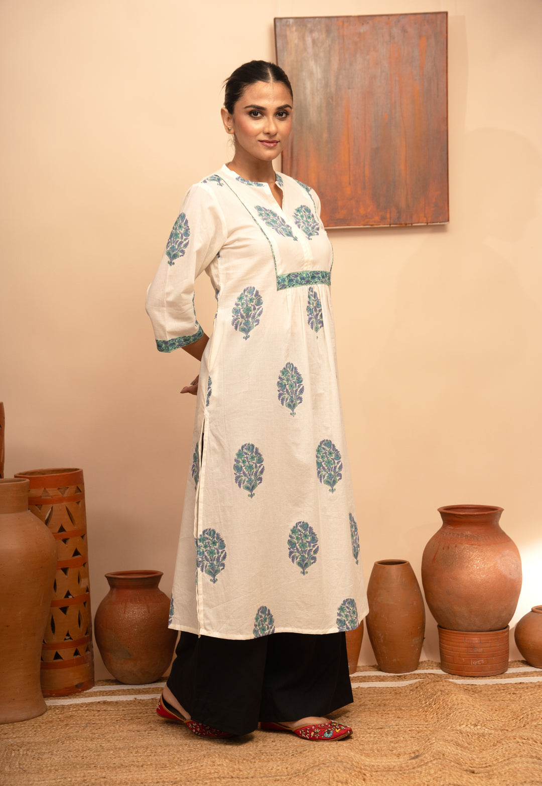 Women’s Cotton Round Neck Block-Printed Regular Fit Kurta - Arya collection