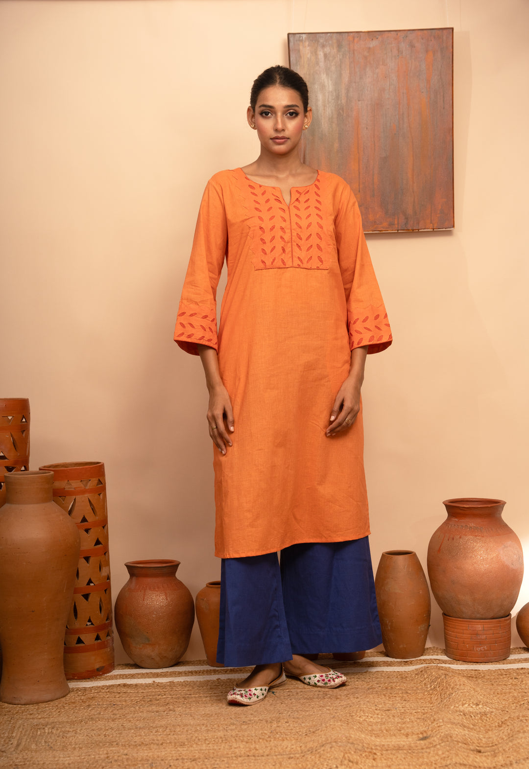 Women’s Handcrafted Appliqué Kurta with Yoke - Arya collection