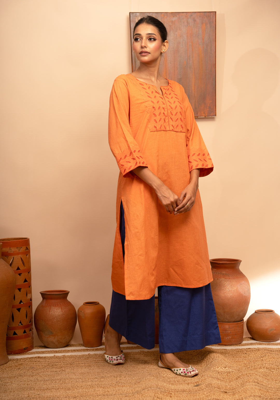 Women’s Handcrafted Appliqué Kurta with Yoke