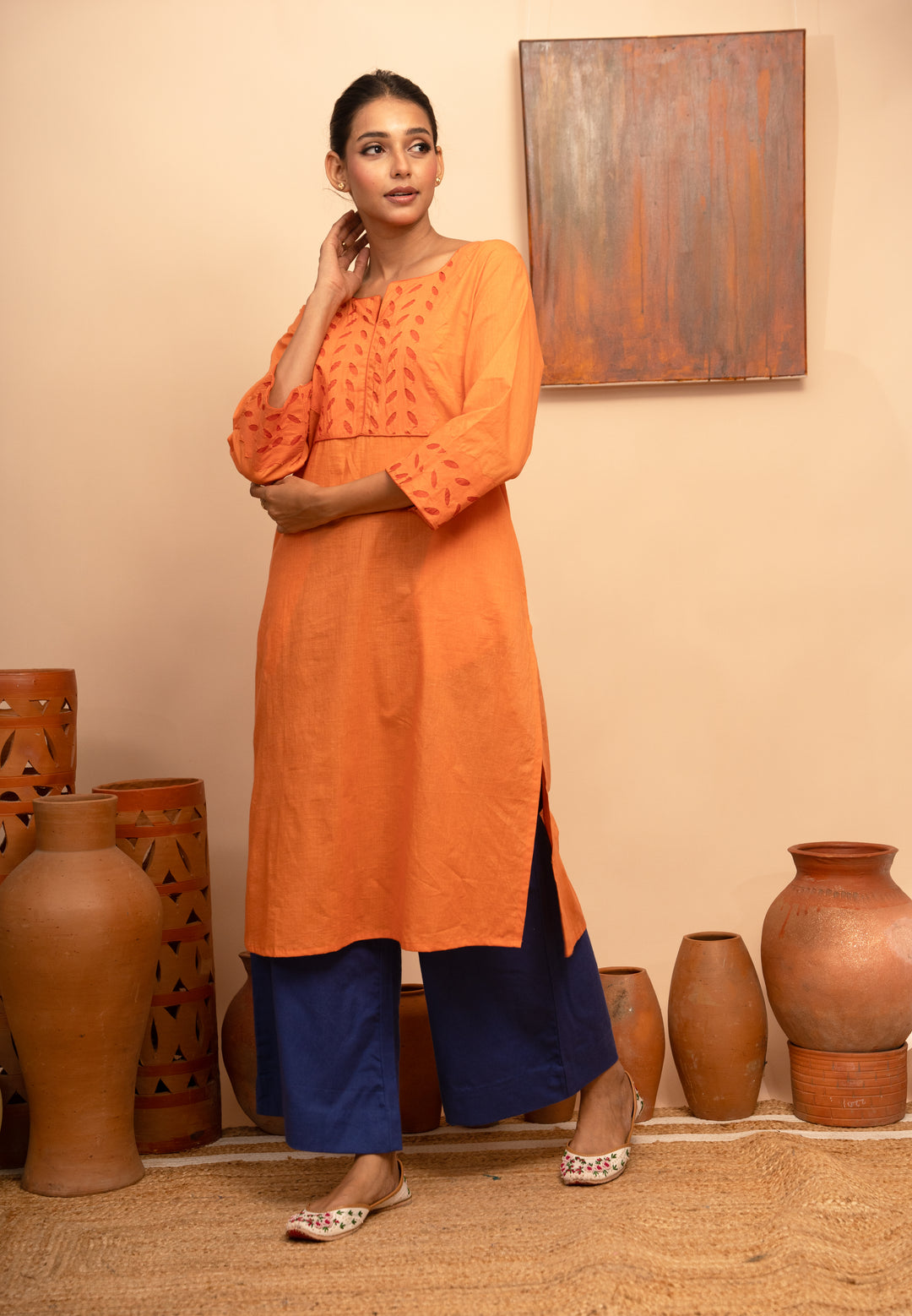 Women’s Handcrafted Appliqué Kurta with Yoke - Arya collection