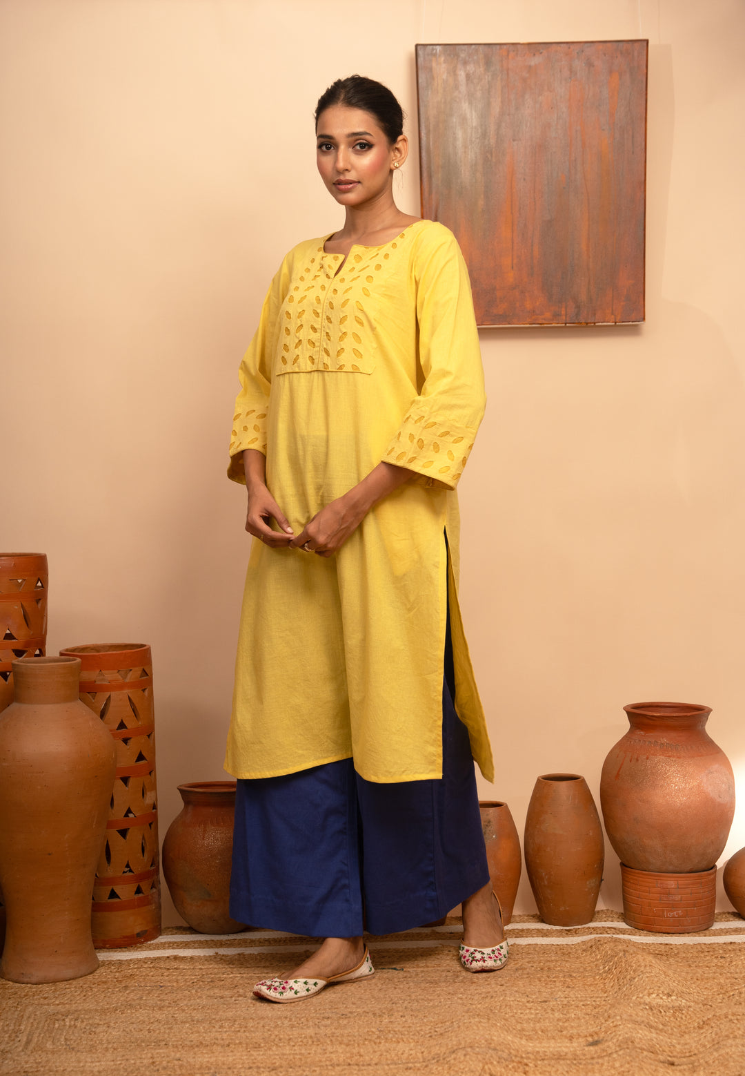 Women’s Handcrafted Appliqué Kurta with Yoke - Arya collection