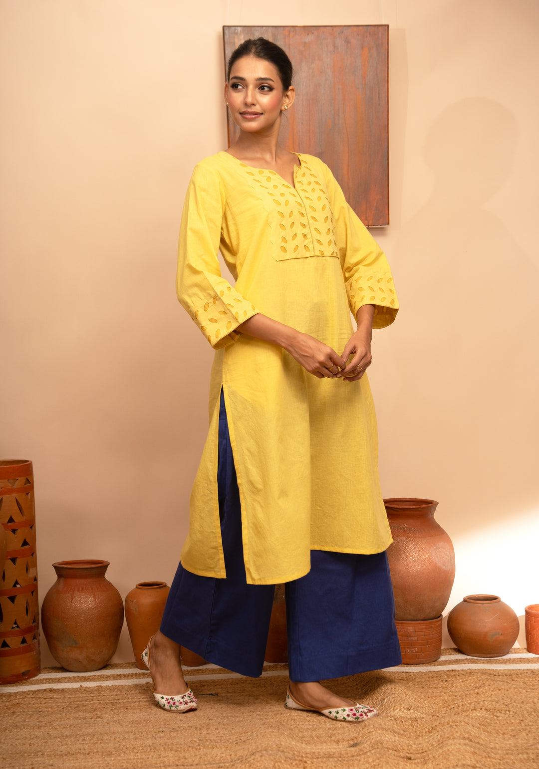 Women’s Handcrafted Appliqué Kurta with Yoke - Arya collection