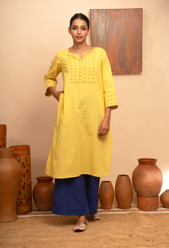 Women’s Handcrafted Appliqué Kurta with Yoke - Arya collection