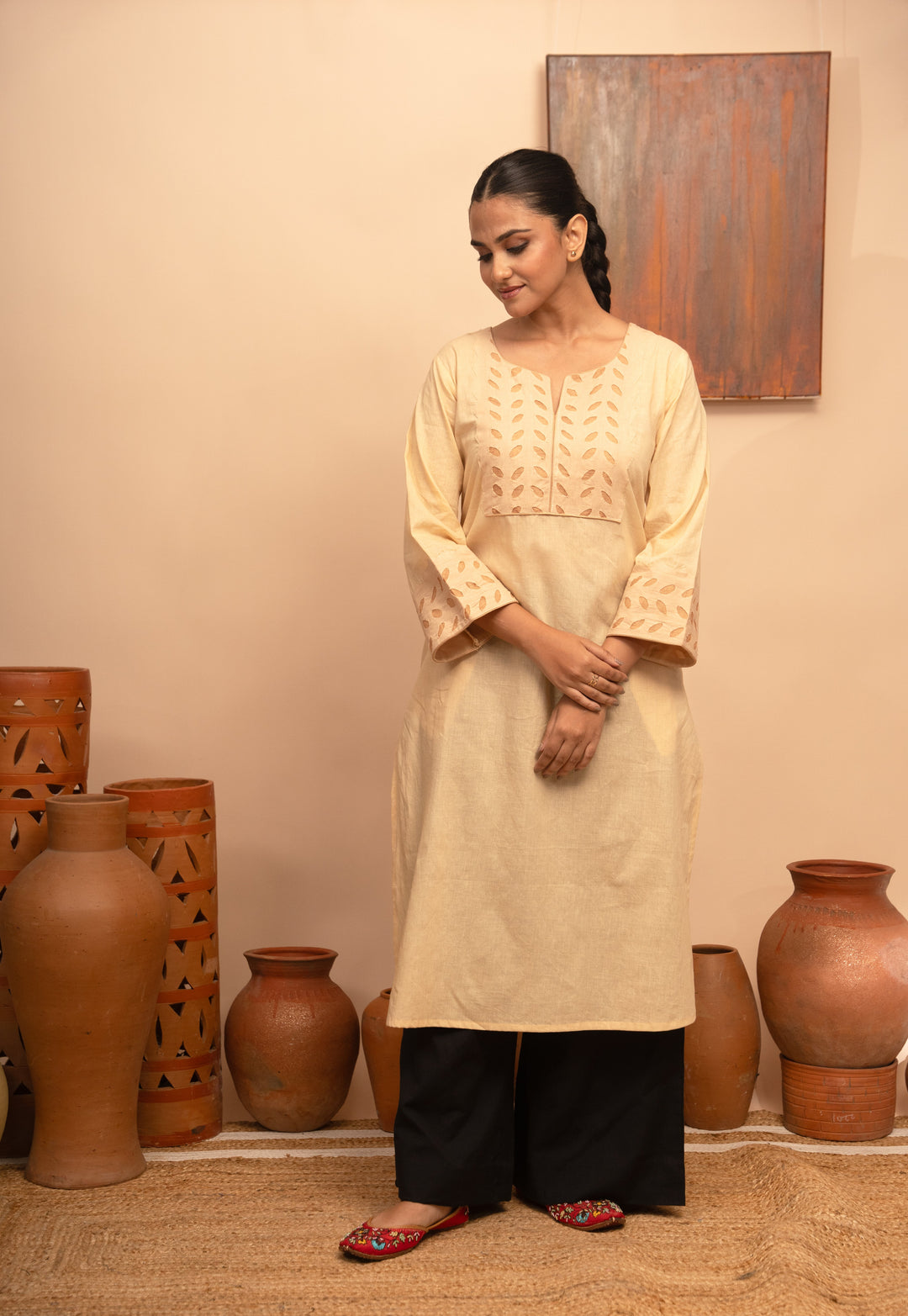 Women’s Handcrafted Appliqué Kurta with Yoke
