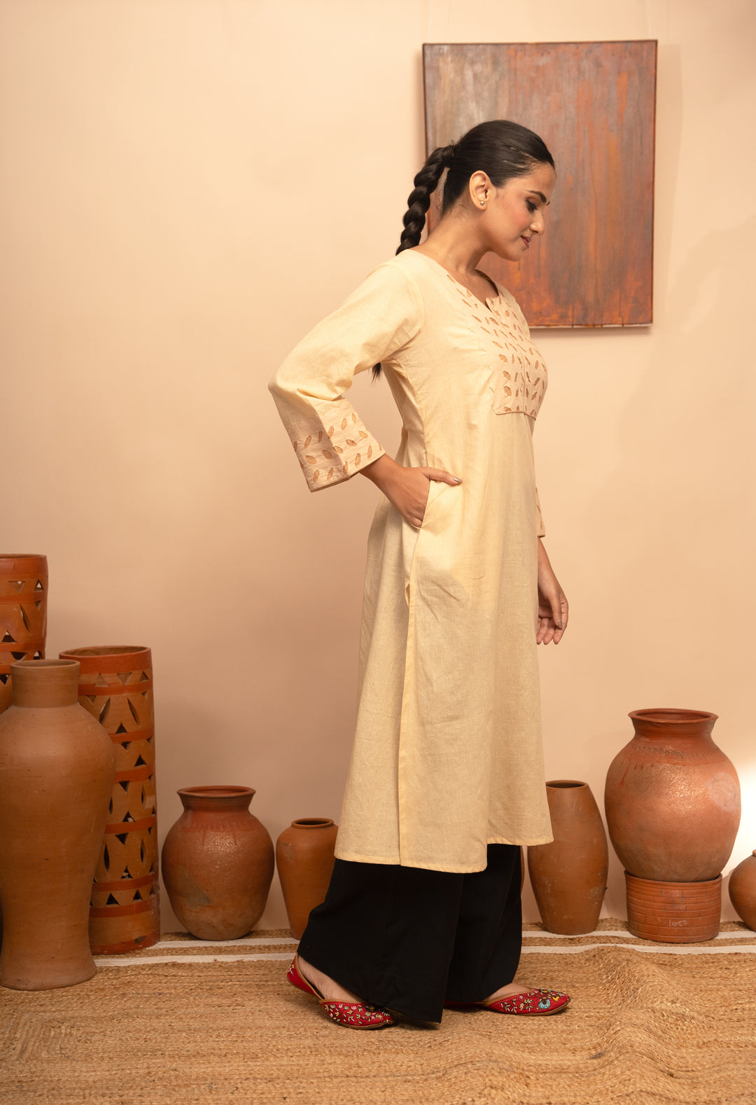 Women’s Handcrafted Appliqué Kurta with Yoke - Arya collection