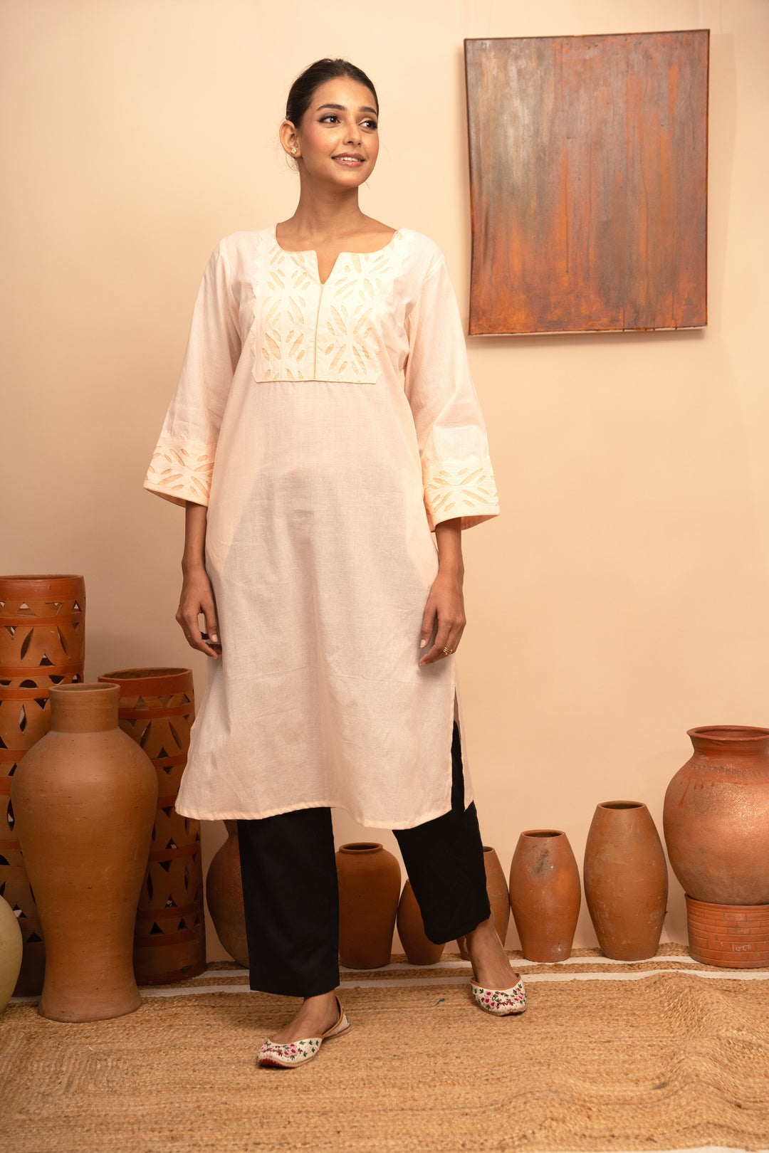 Women’s Handcrafted Appliqué Kurta with Yoke