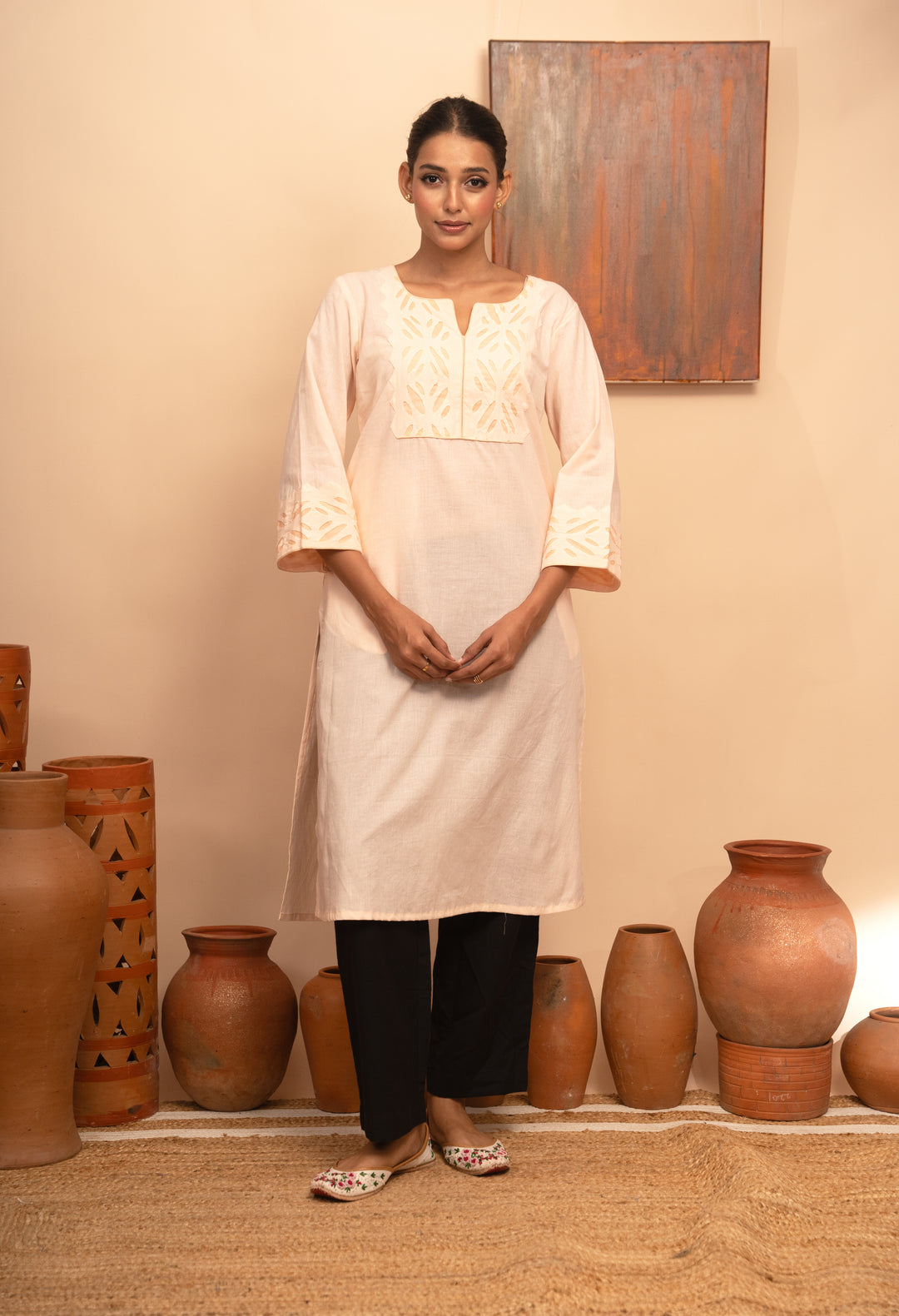 Women’s Handcrafted Appliqué Kurta with Yoke - Arya collection