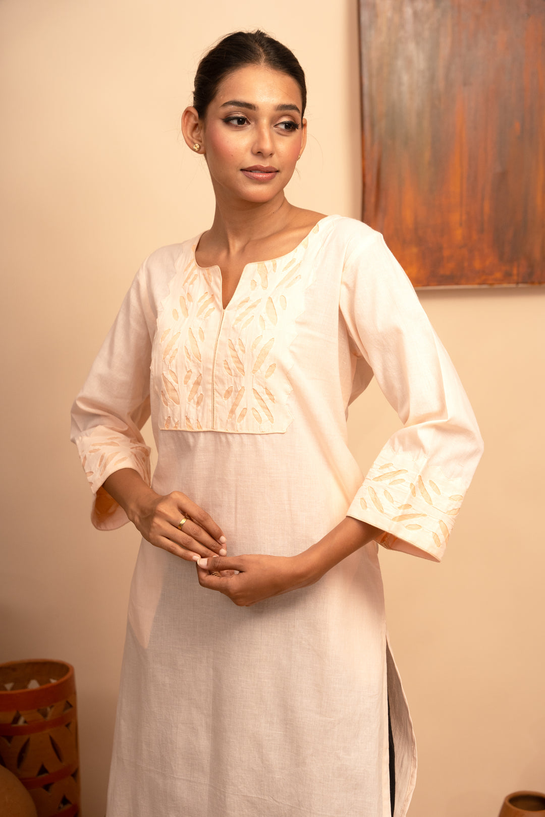 Women’s Handcrafted Appliqué Kurta with Yoke - Arya collection