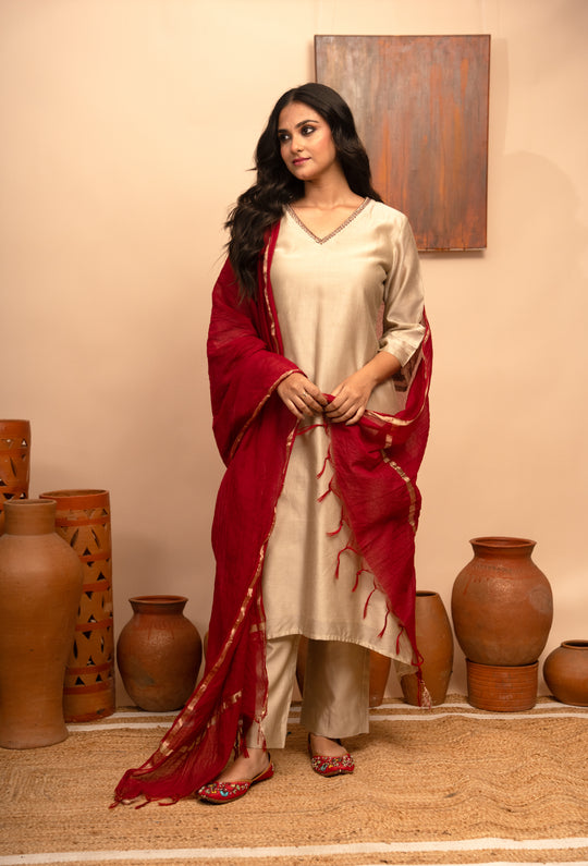 Women’s Chanderi Hand-Embroidered Kurta Set - Arya Collection