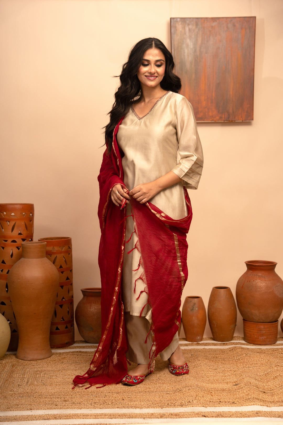 Women’s Chanderi Hand-Embroidered Kurta Set - Arya Collection