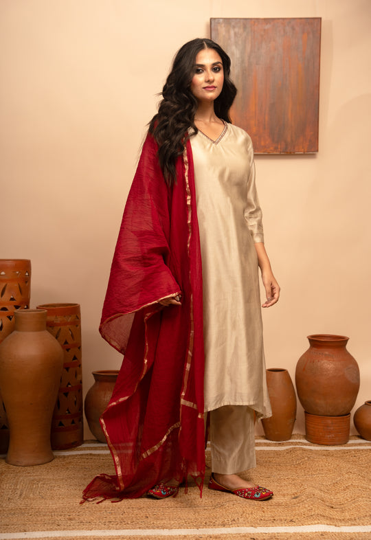 Women’s Chanderi Hand-Embroidered Kurta Set - Arya Collection