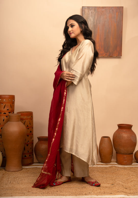 Women’s Chanderi Hand-Embroidered Kurta Set - Arya Collection