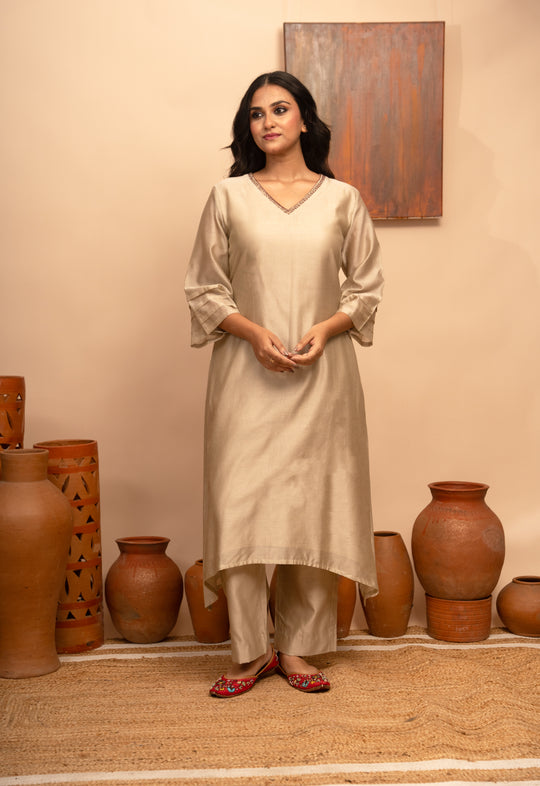 Women’s Chanderi Hand-Embroidered Kurta Set - Arya Collection