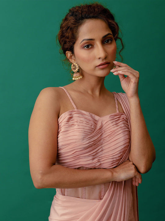 Dusty Pink Pre-draped Saree and Corset Blouse - Cult91