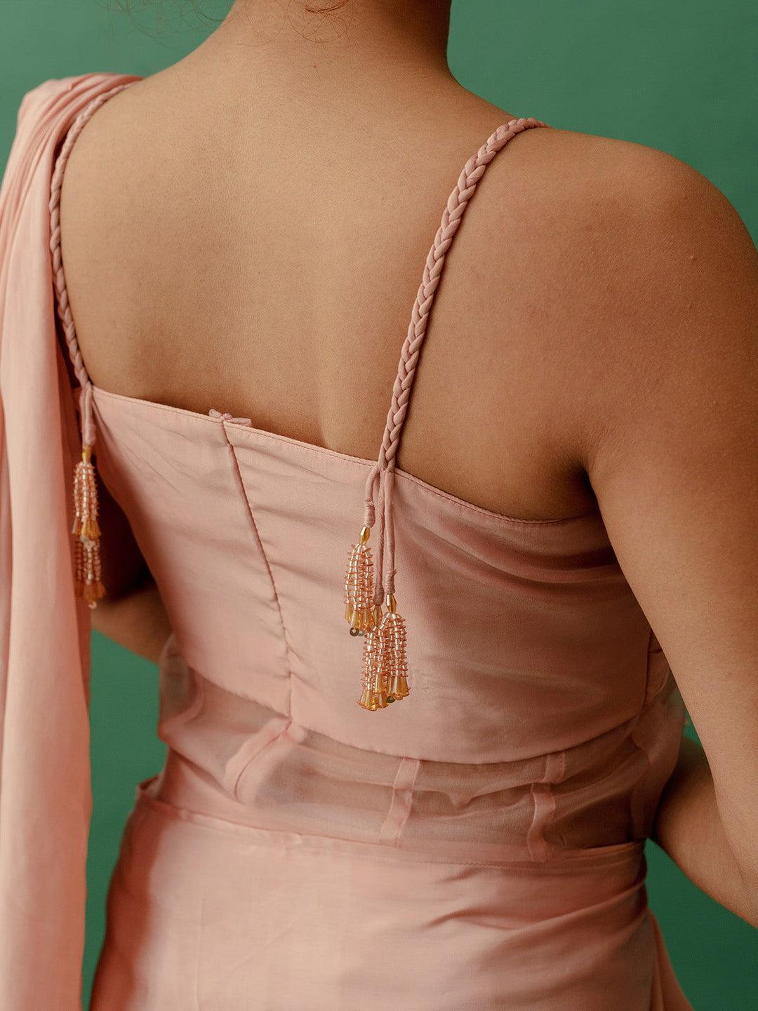 Dusty Pink Pre-draped Saree and Corset Blouse - Cult91