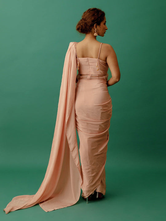 Dusty Pink Pre-draped Saree and Corset Blouse - Cult91