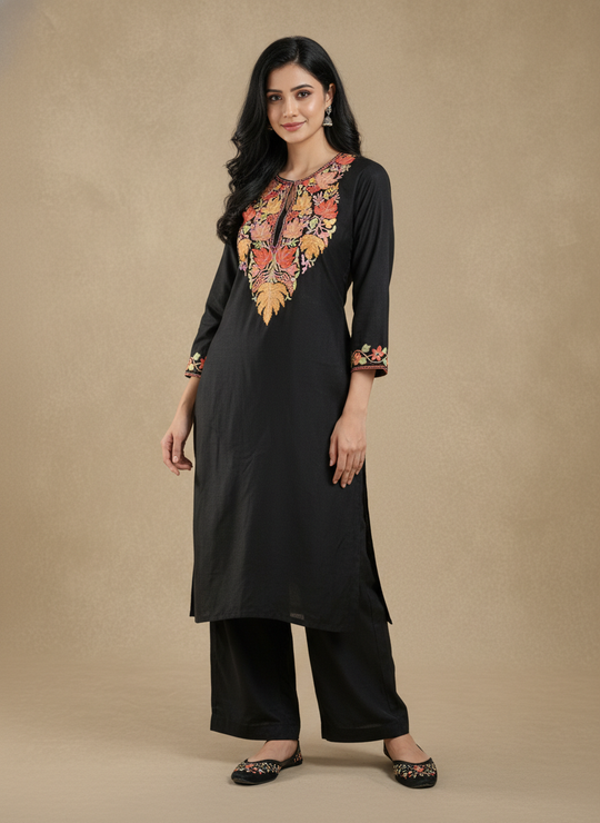 Black Kurtis With Multi Color Embroidery