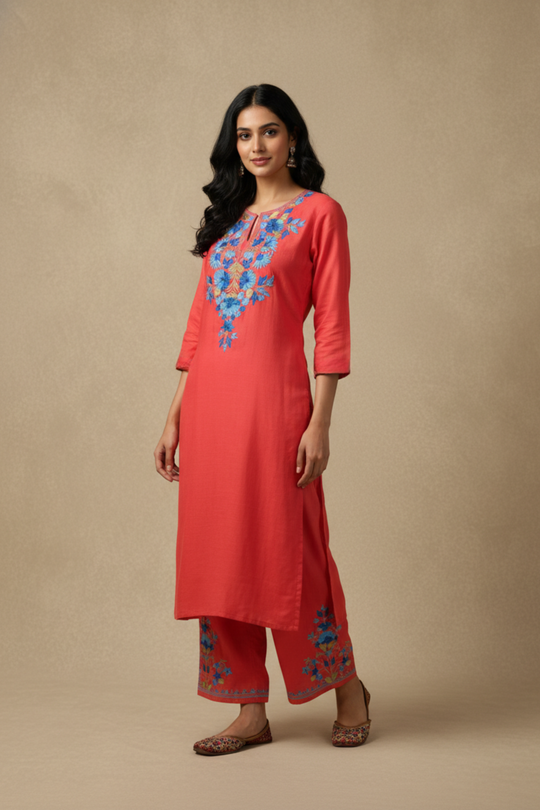 Peach embroidered Co-ord Set