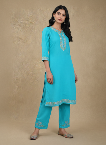 Aqua Blue Aari Embroidered Co-ord Set