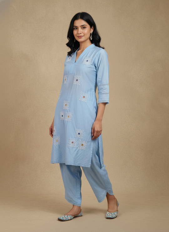 Ice Blue Embroidered Co-ord Set