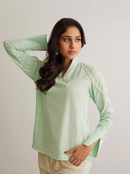 Green Shirt with Pearl Tassels - Cult91