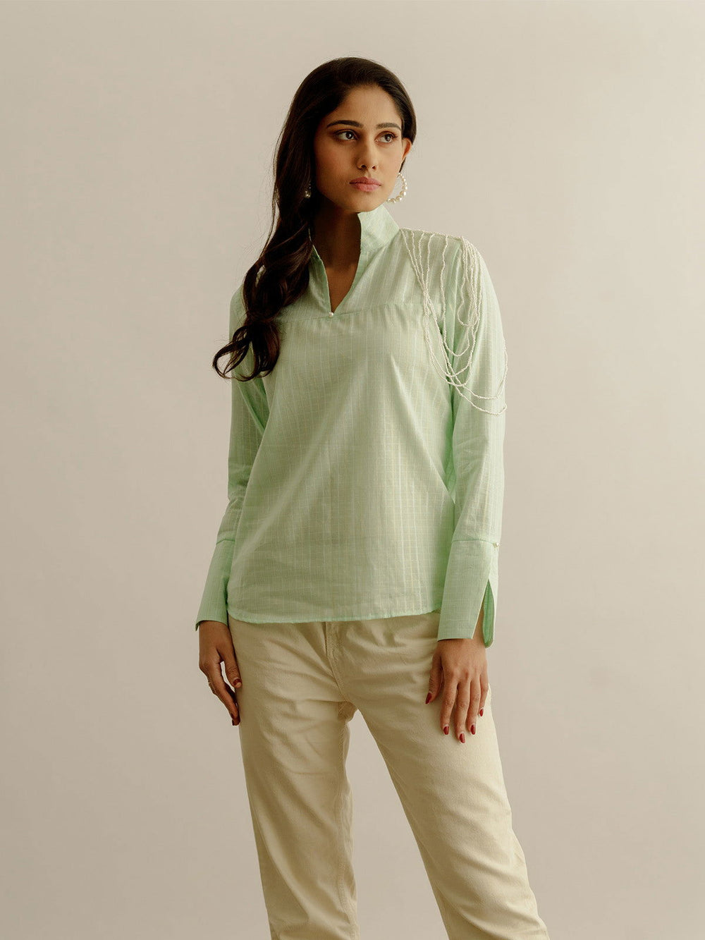 Green Shirt with Pearl Tassels - Cult91