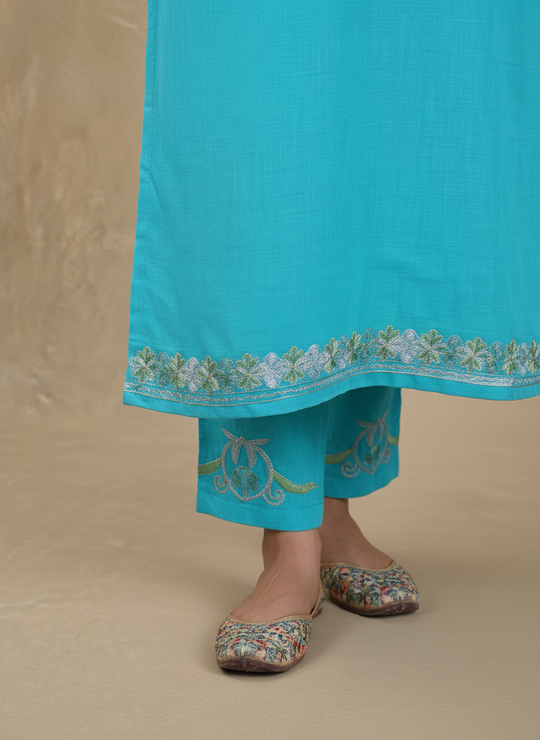 Aqua Blue Aari Embroidered Co-ord Set
