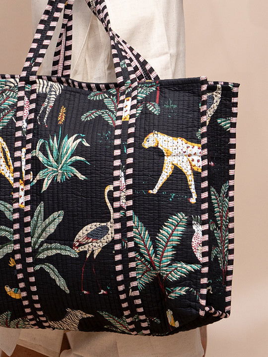 Noir Printed Quilted  Tote Bag with Inner Pocket - Cult91
