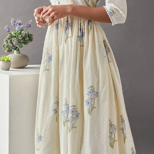 Off-White Floral Dobby Cotton Kurta with Striped Pants - Cult91