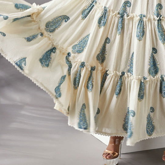 Off-White Paisley Printed Dobby Cotton Flared Dress - Cult91