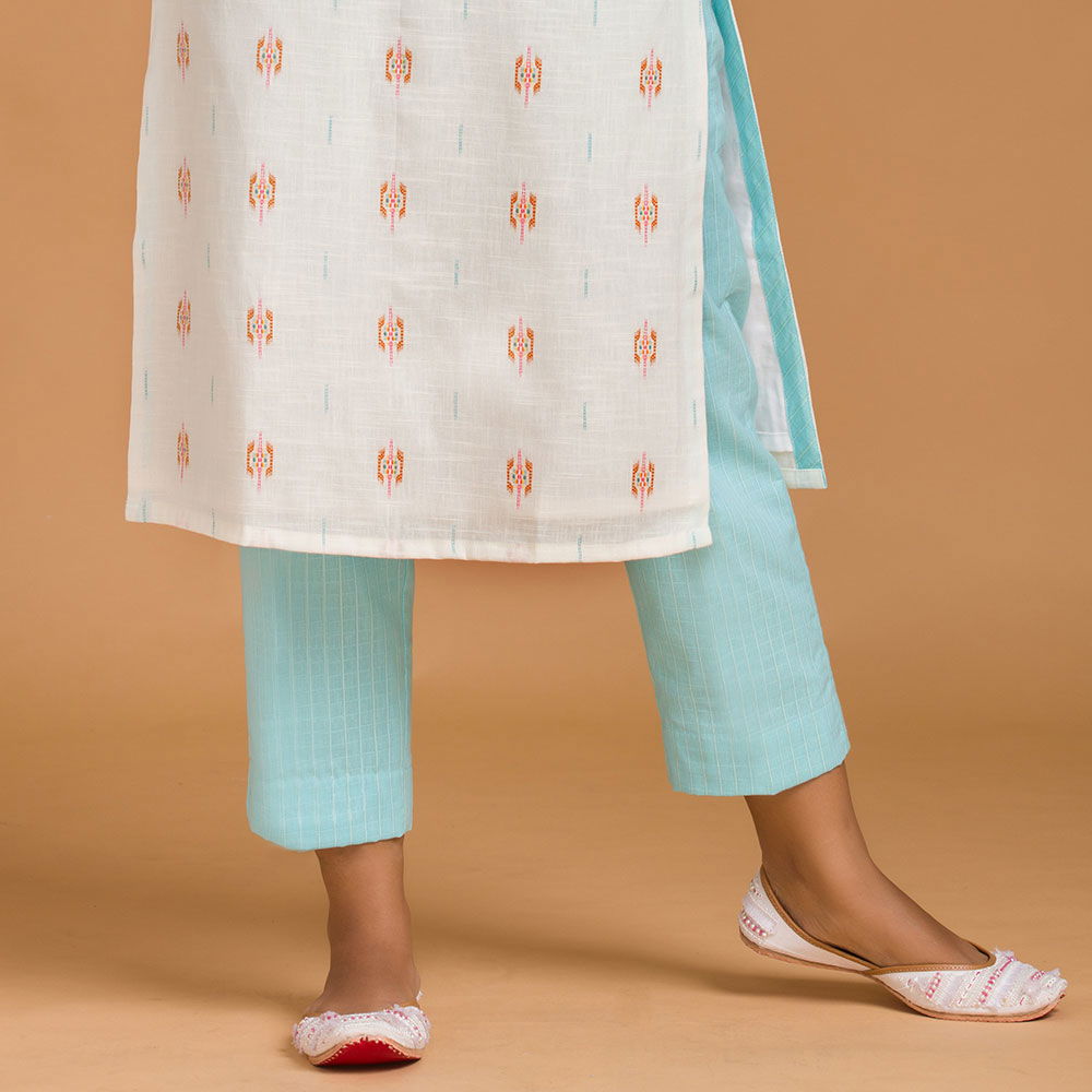 Off White Cotton Kurti with Straight Pants - Cult91