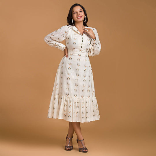 Off White Pure Cotton Midi Dress - Cult91