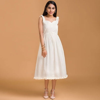 Off White Sweetheart Neck Midi Dress - Cult91